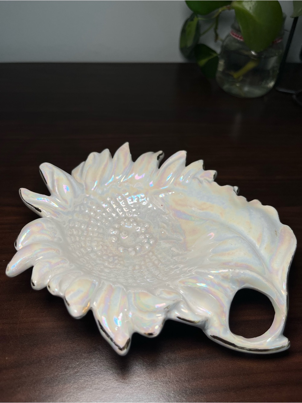 Vintage Iridescent Sunflower Dish | Cottagecore Decorative Bowl